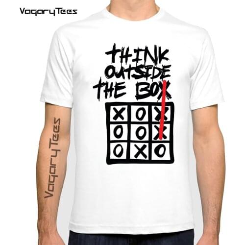 Vagarytees Men Tshirt Think Outside The Box Printed White Mens T Shirt Casual O-Neck Summer Tops Tee Streetwear Short-Sleeve