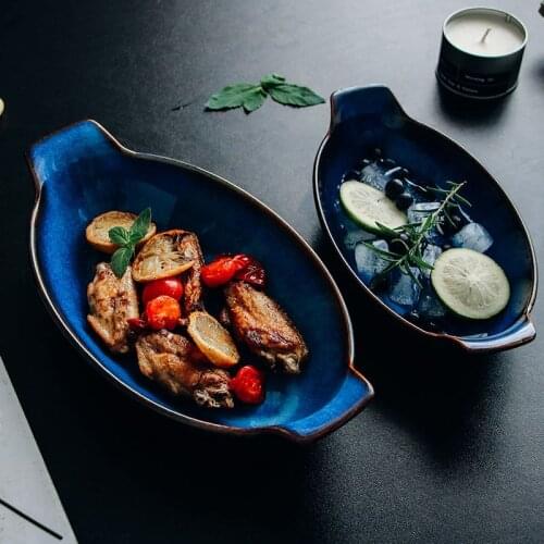 Nordic Kiln-changed Ceramic Binaural Baking Tray Household Baking Rice Bowl Microwave Bowl Creative Personality Dessert Bowl