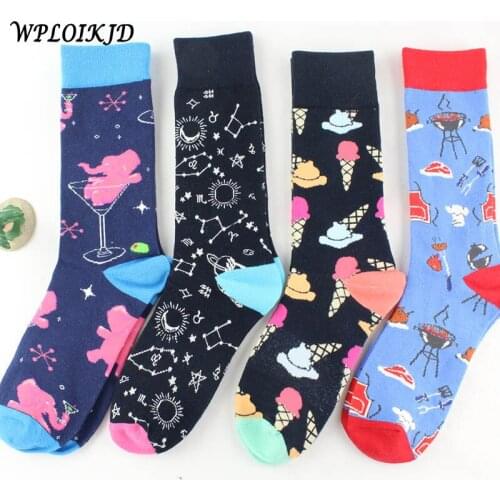 Classic Creative Harajuku Skateboard Socks Men Ice Cream Elephant Funny Socks Men Personality Hip Hop Calcetines Hombre Sox