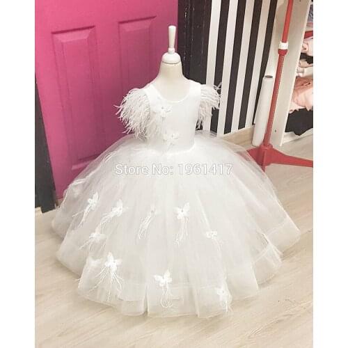 New customized flower girl dress for wedding lace puffy ball gown kids girls first communion dress Baby Birthday Dress