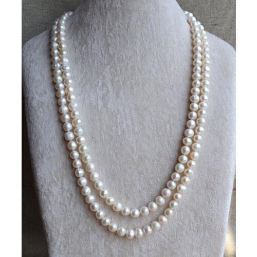 New Favorite Pearl Necklace 8-9MM White Color Potato Round Genuine Freshwater Pearl Long Necklace Charming Lady Gift