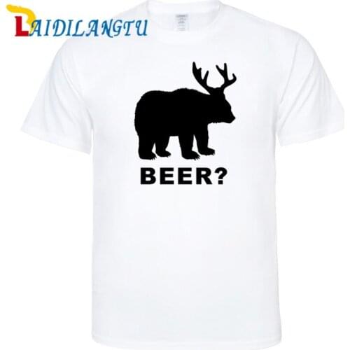 New Arrivals Fashion T-Shirt Bear+Deer=Beer Hunter Funny Men High Quality Cotton O-Neck Short Sleeve T Shirts Male Top Tees