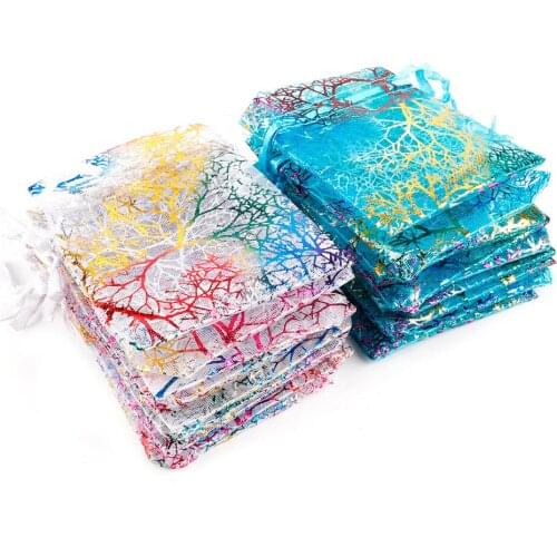 New 20Pcs 7x9/9x12/10x15/13x18cm Drawstring Organza Bags White&Colorful Jewelry Packaging Bags Wedding Gift Bags Jewelry Pouches
