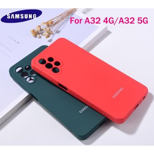 Original Samsung Galaxy A32 Liquid Silicone Protection Case Soft TPU Cover Full Protector Shockproof Shell For Galaxy A 32 4G 5G
