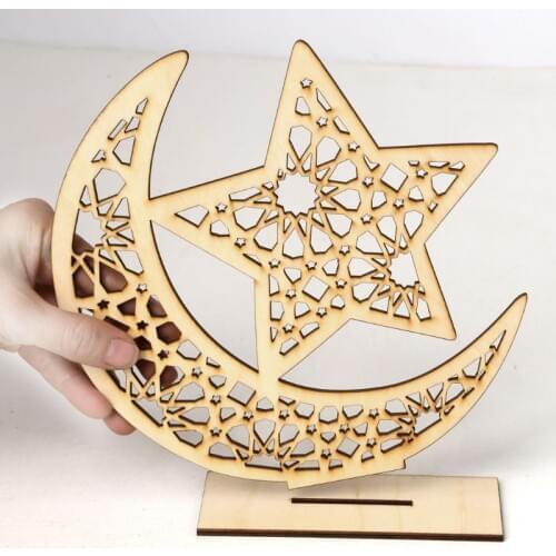 Ramadan Wooden Eid Mubarak Muslim Moon Star Plate Hanging Pendant Decoration Ornament DIY Home Party Supplies