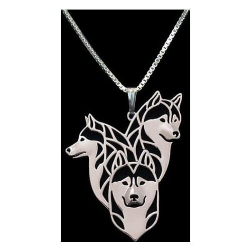 Siberian Husky family - Gold and silver pendant and necklace dog jewelry Simple abstract animal free ship