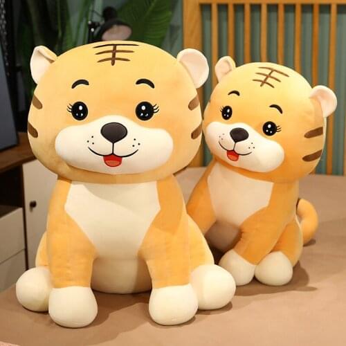 Nice Hot 1pc 45/55/65cm Kawaii Tiger Plush Toy Fluffy Animal Doll Real Life Brown Zodiac Toys for Children Gift Cartoon Pillow