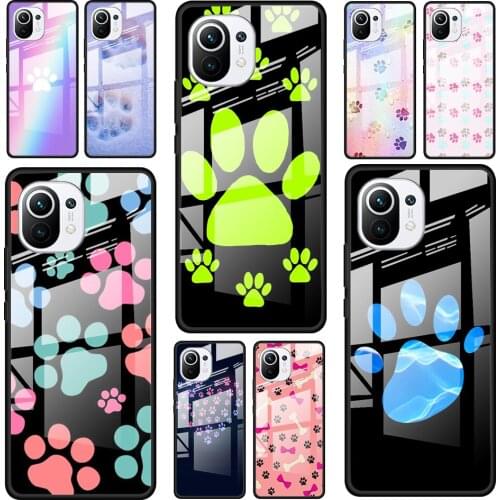 Dog foot Paw for Xiaomi Mi 11 Ultra Lite 10T Note 10 9T Pro CC9 CC9E 5G Luxury Tempered Glass Phone Case Cover