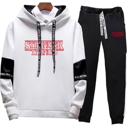 New Brand Stranger Men Sets Fashion Autumn winter Patchwork Jacket Sporting Suit Hoodies + Sweatpants Slim Tracksuit Clothes