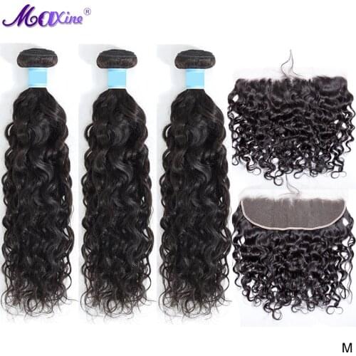 Water Wave Frontal With Bundles Maxine Water Wave Human Hair bundles with Frontal Closure 3 4Bundles with 5x5 HD Lace Closure