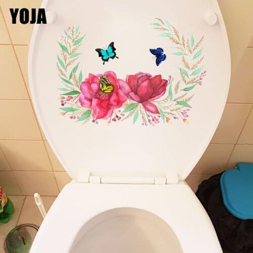 YOJA 23.5X17CM Red Watercolor Flower Art Wall Sticker House Decoration Fashion Bathroom Toilet Decal T1-2365