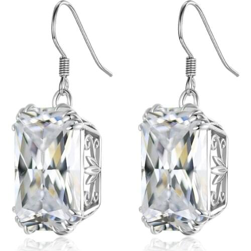 Szjinao Real 925 Sterling Silver Earrings For Women Wedding Diamond Dangle Earrings Vintage Rectangle Gemstone Fine Jewelry New