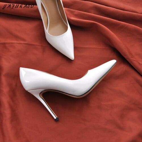 White Nude High Heels Female 2021 New Sexy Patent Leather Ladies Pumps 10 Cm Stiletto Party Wedding Shoes Small Size 31 32 33