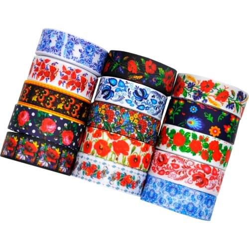 1" 25 mm 5 yards Flowers printed grosgrain ribbon Wedding Party Decorative ribbons DIY hair bows handmade Accessories