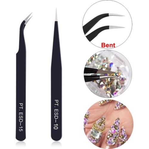 1pcs Stainless Steel Curved Straight Black Tweezer Nail Art Rhinestones Gem Nipper Picking Tool Sequins Beads Nail Art Tools