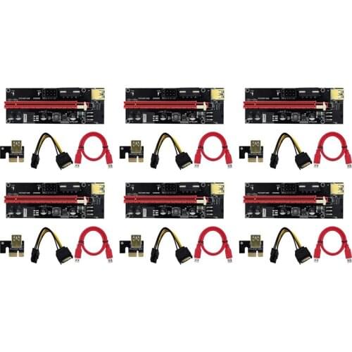 6 Pcs PCI-E Adapter Card VER009S PCI-E 1X to 16X 4Pin/6Pin USB3.0 Graphics Extension Cable Adapter Card for BTC Mining