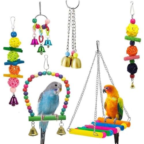 6 Pack Bird Swing Toys-Parrot Hammock Bell Toys For Budgie,Parakeets, Cockatiels, Conures And Love Birds