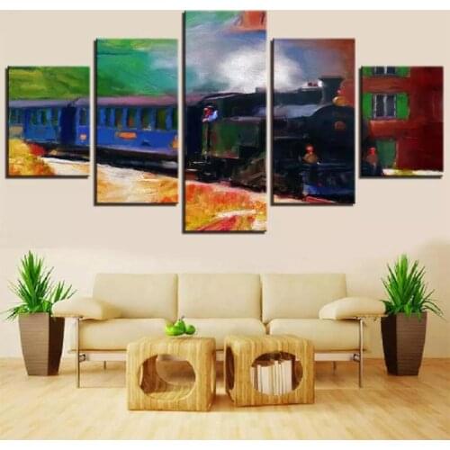 Abstract Art Train Landscape Printing Oil Painting 5Pcs Decorative Canvas Hd Waterproof Ink Printing Modern Poster