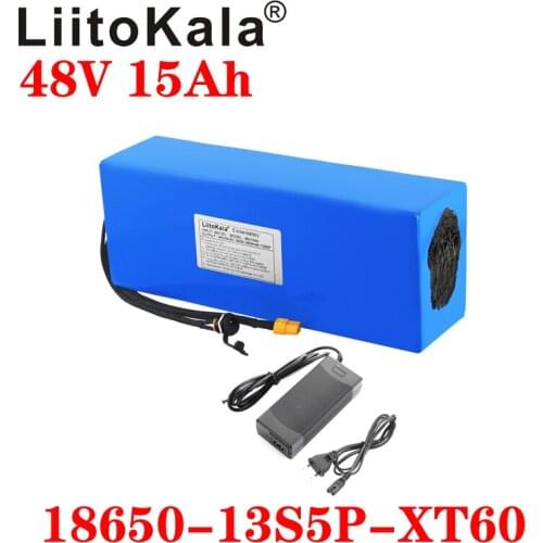 LiitoKala 48V 15AH battery pack 48V 15AH 1000W Electric bicycle battery 48V Lithium ion battery 30A BMS and 2A Charger