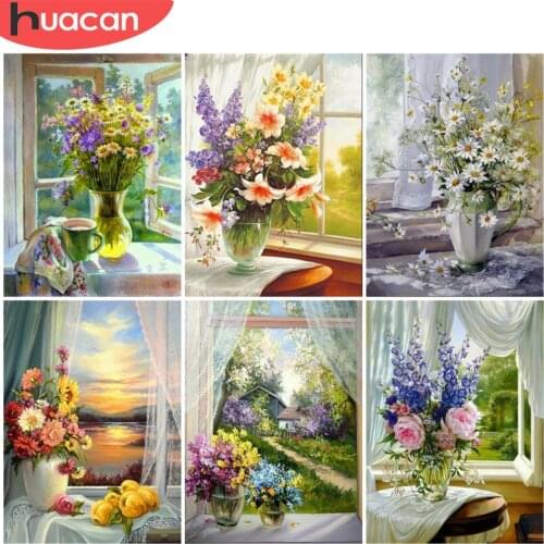 HUACAN 5D Diamond Painting Lilac Embroidery Sunflower Mosaic Daisy Cross Stitch Window Home Art Wall Decor