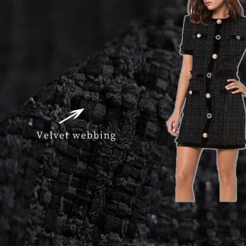 White Waxberry France Tweed Black Velvet Braid Fabric Garment Material Autumn Women Coat Skirt DIY Sewing Cloth Freeshipping