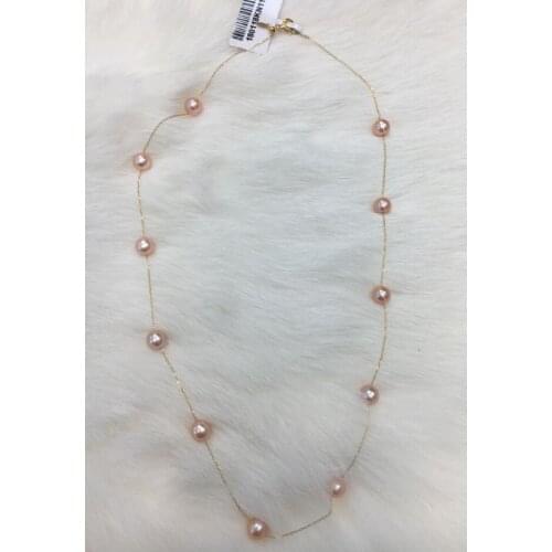 Noble jewelry natural 6.5-7mm Freshwater pink pearl pendant 18k solid Gold