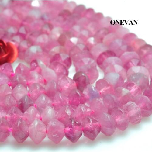 ONEVAN Natural Pink Tourmaline Faceted Rondell Spacer Beads Stone Bracelet Necklace Jewelry Making Diy Accessories Gift Design