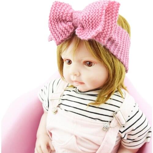 8*16 CM Infant Comfortable Warm Knitting Wool Headband Solid Color Crochet Bowknot Elastic Hairband Baby Headwear Birthday Gifts