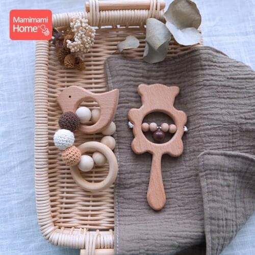 Baby Wooden Teether Baby Nursing Bracelets Music Rattle BPA Free Wooden Rodent Rings Crochet Beads ChildrenS Goods Toys
