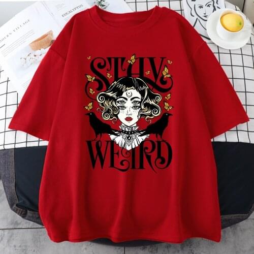 Womens T Shirt Goblincore Colored Silhouette Creativity T-Shirt Summer Fashion White Tees Harajuku O-Neck Women Pink Tee-Tops