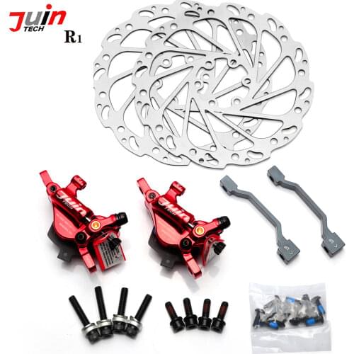 Juin Tech R1 Hybrid Hydraulic Road Disc Brake Set Cable Disc Dual Side Actuation XC Road BIKE Caliper 160mm Rotor Post Adapter