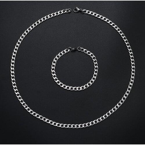 6MM Stainless Steel Chain Link Necklace Bracelet Fashion Jewelry Set For Men Hip Hop Rock Style Jewelry Party Gift drop shipping