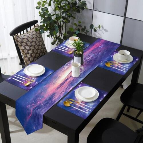 Cosmic Galaxy Wedding Table Runner Set Table Mats Tea Cabinet Cover Dustproof Tablecloth Home Decor