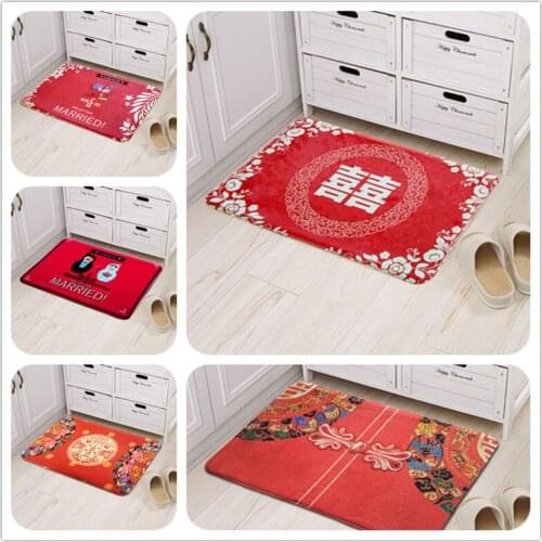 Chinese Style Carpet Wedding Red Joyous Marry Mat/Rug For Living Room Carpets Bedroom Tapete Non-slip Absorbent Decor Door Mat