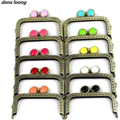 1 Piece 8.5 CM Square Antique Bronze Flat Bead Metal Purse Frame Kiss Clasp Bag Accessory
