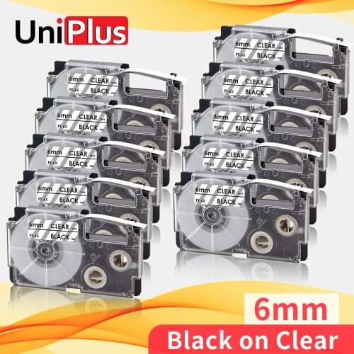 UniPlus XR-6X 6mm 1/4" Label Tape Compatible Casio Tape XR6X Black on Clear Label Cassette for Casio Label Printer KL60 120 820