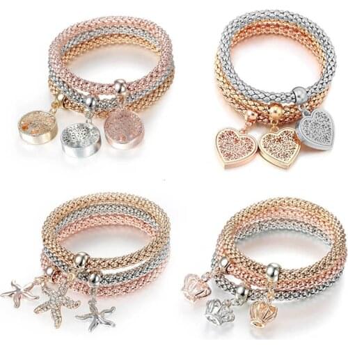 Fashion 3PCS Multilayer Bracelets & Bangles Vintage Gold Color Sea star Charm Bracelet Set Popcorn Chain Jewelry For Women