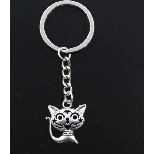 Fashion Keychain 24x21mm Hollow Smile Star Cat Silver Color Pendants DIY Men Jewelry Car Key Chain Ring Holder Souvenir For Gift