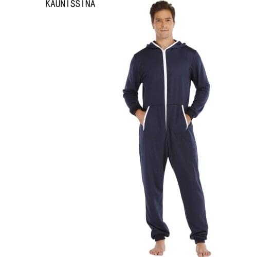 Men Winter Thick Onesies Pajama Set Adult Sleepwear One Piece Pajamas Long Sleeve Zipper Hooded Onesies For Adult Homewear