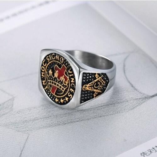 High Quality Metal Classic Punk Templar Crown Cross Masonic Ring Men Religious Style Amulet Jewelry