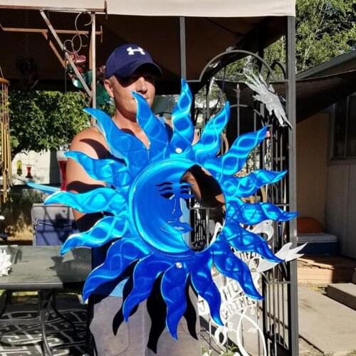 New Creative Metal Wall Art Sun Moon Statue Hanging Ornament Hallway Fence Wall Hanging Decoration For Living Room