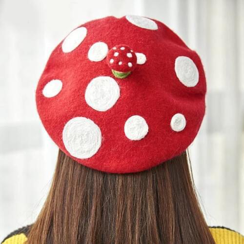 Original Cute mushroom handmade wool felt Berets creative painter hat birthday gift hat