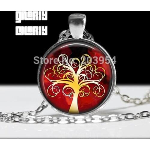 Steampunk handmade necklace movie red TREE OF LIFE 1pcs/lot bronze or steel Glass Pendant jewelry gift necklace chain men women