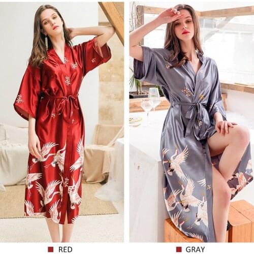 Perfering Women Long Robe Print Sexy Sleepwear Flower Peacock Kimono Bathrobe Gown Bride Bridesmaid Robes Plus Size M L XL XXL