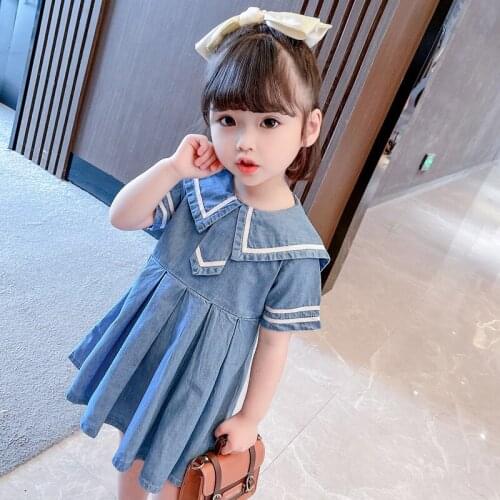 LISUNNY Girls Dress 2021 Summer Children Casual Dress Fashion Navy Style Denim Dress Comfortable Kids Vacation Clothes