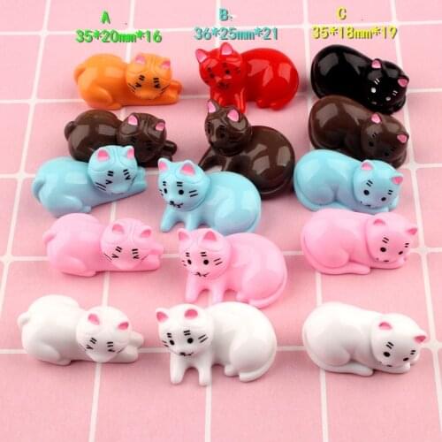 New Arrival Colorful Cute Animal Cat Resin Cabochons Ornament Accessories 3D Kawaii Clay Pendant Charm Bead Material 5pcs