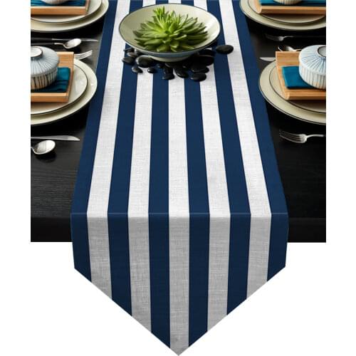 Striped Blue And White Table Runners Tablecloths Decoration Holidays Vintage Party Table Runner Small Long Table Runner Dining