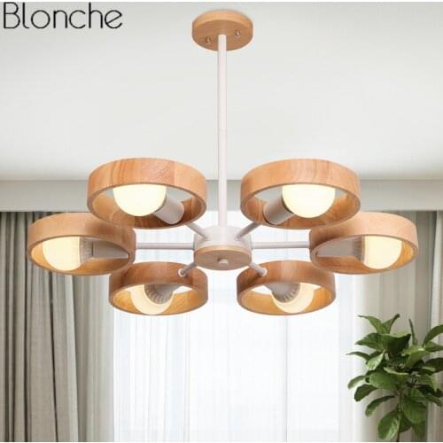 Nordic Modern Round Ring Pendant Lights Japanese Wood Lamp Led Hanging Light Fixtures Dining Room Bedroom Home Decor Luminaire