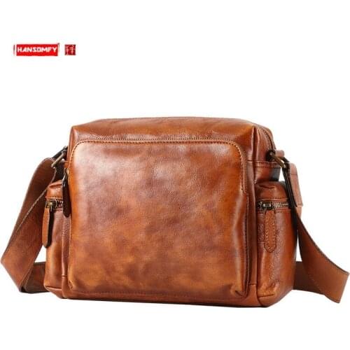 Genuine Leather Mens Bag Shoulder Bag Men Messenger Bag Cowhide Korean Casual Tide Brand Small Bag Simple Back Pack 2021 Soft
