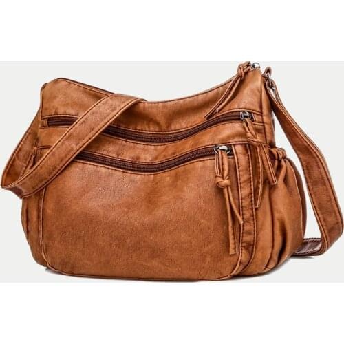 Vintage Women Shoulder Bags Washing Soft PU Leather Crossbody Bag Large Capacity Multifunction Messenger Handbag Purse Female